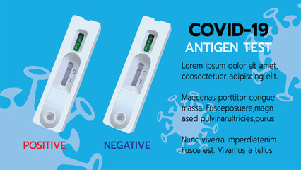 An informative vector illustration showing the difference between positive and negative results on a COVID-19 antigen rapid test.