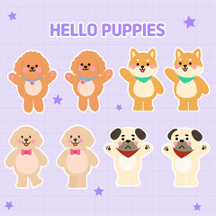 어린이 디자인을 위한 귀여운 만화 강아지 캐릭터 모음