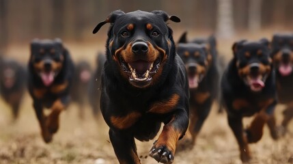 Obraz premium Dog Attacking. Rottweiler - Guard Dog in a Dangerous Attack Mode