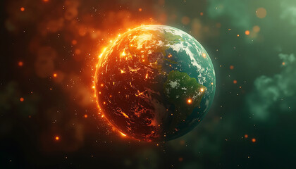 Planet Earth Burning with Intense Energy in Dark Space