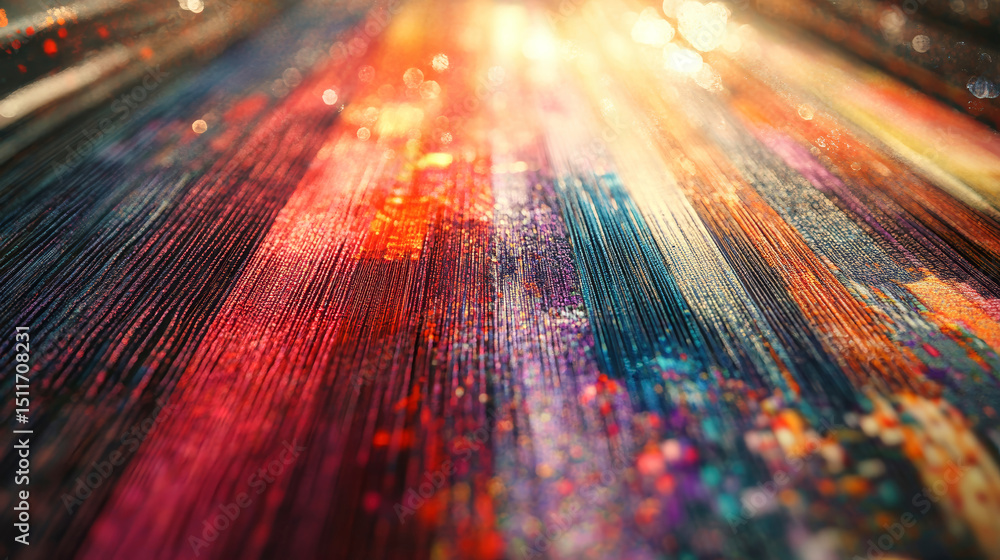 Poster textile factory showcasing modern carpet printing technology with vibrant threads creating unique fa