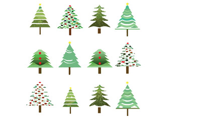 Obraz premium Christmas trees set isolated on white background. Colorful winter trees collection for holiday xmas and new year