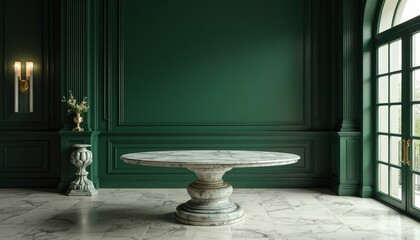 Interior with Marble Table and Green Wall