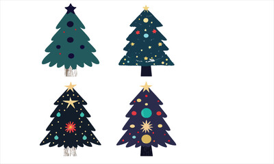 Christmas trees set isolated on white background. Colorful winter trees collection for holiday xmas and new year