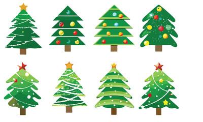 Christmas trees set isolated on white background. Colorful winter trees collection for holiday xmas and new year