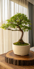 bonsai tree in a window