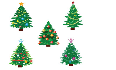 Christmas trees set isolated on white background. Colorful winter trees collection for holiday xmas and new year
