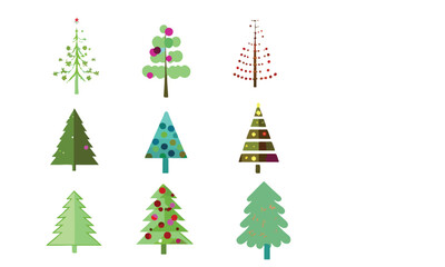 Obraz premium Christmas trees set isolated on white background. Colorful winter trees collection for holiday xmas and new year