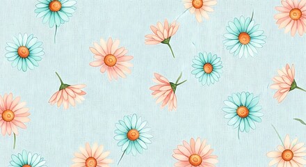 Obraz premium Floral daisy pattern background flowers spring summer design blossom bloom botanical pastel watercolor art