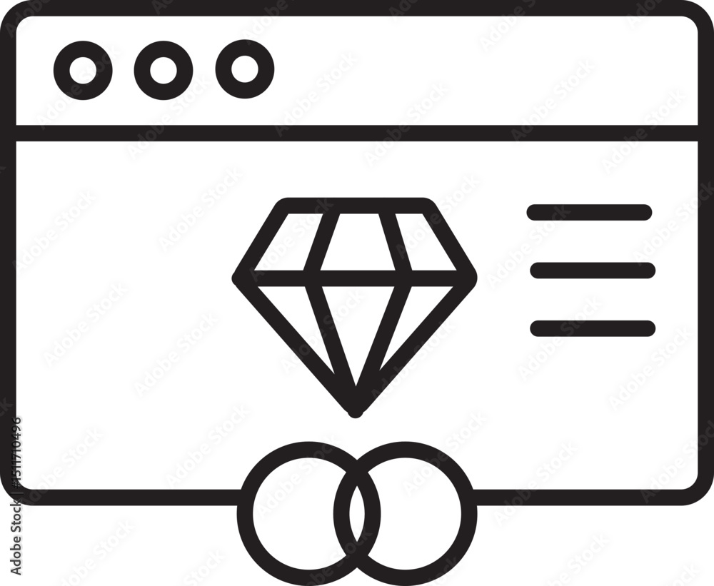 Poster minimalist black and white icon features web browser window with diamond symbol center, representing