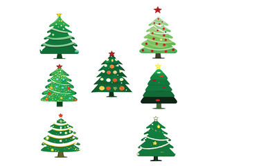 Christmas trees set isolated on white background. Colorful winter trees collection for holiday xmas and new year