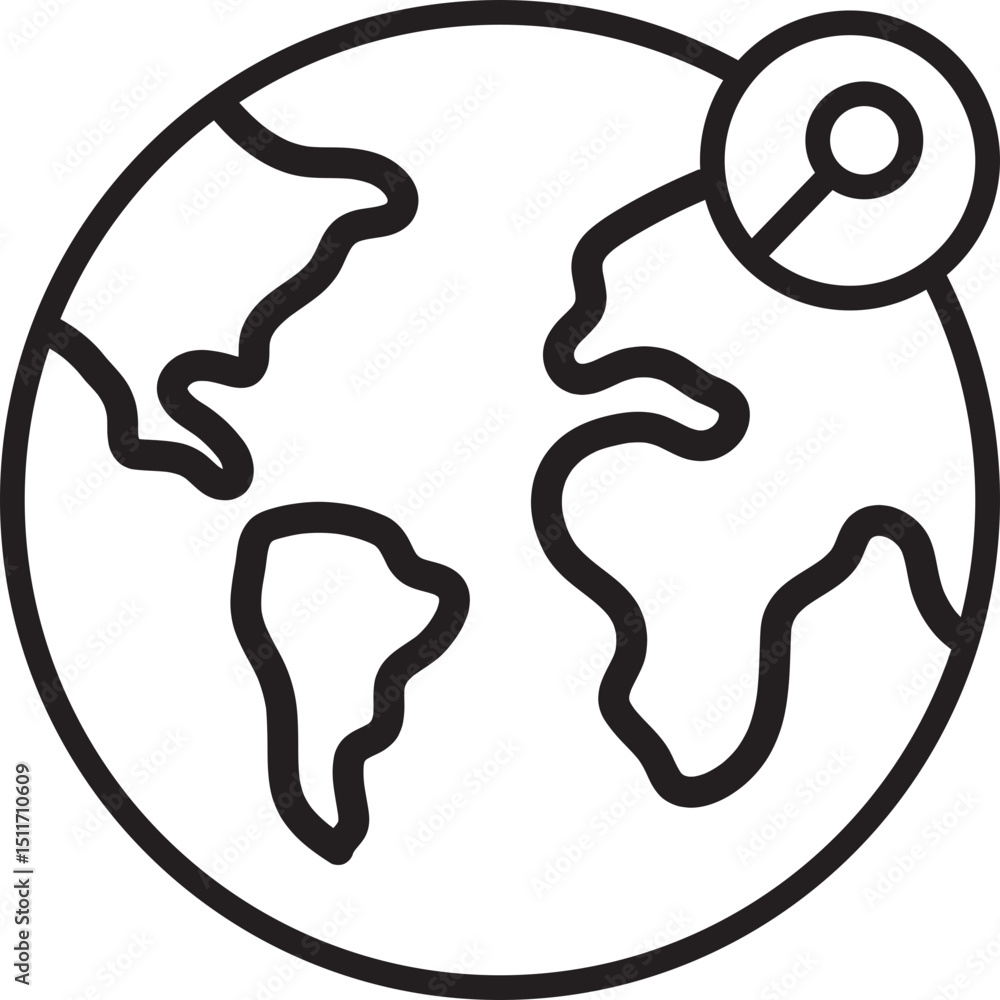 Aufkleber simple black and white line drawing of globe with location pin symbolizing global positioning or nav