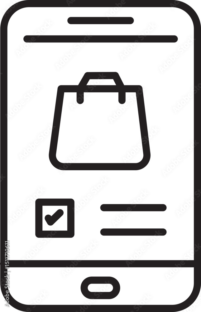 Aufkleber smartphone screen displays shopping bag icon, symbolizing online shopping or e commerce. minimalisti