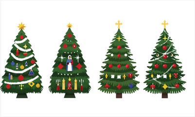 Christmas trees set isolated on white background. Colorful winter trees collection for holiday xmas and new year