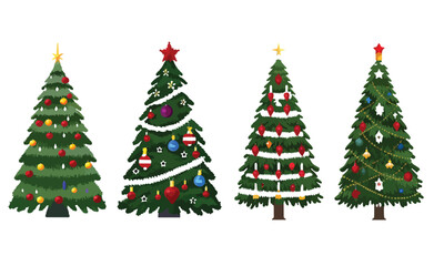 Christmas trees set isolated on white background. Colorful winter trees collection for holiday xmas and new year