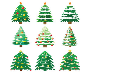 Christmas trees set isolated on white background. Colorful winter trees collection for holiday xmas and new year