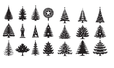 Christmas trees set isolated on white background. Colorful winter trees collection for holiday xmas and new year