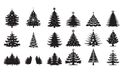 Obraz premium Christmas trees set isolated on white background. Colorful winter trees collection for holiday xmas and new year