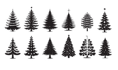 Obraz premium Christmas trees set isolated on white background. Colorful winter trees collection for holiday xmas and new year