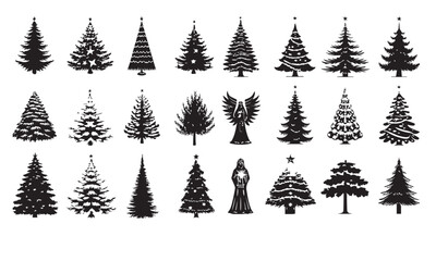 Obraz premium Christmas trees set isolated on white background. Colorful winter trees collection for holiday xmas and new year