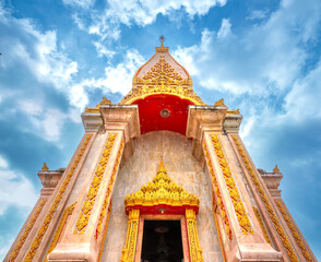 The facade of the monumental pagoda (Chedi) of the Wat Chalong Temple, housing a relic from the...