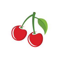 Cherry berry icon in flat style. Fresh fruit vector illustration on isolated background. Fresh cherry sign business concept.
