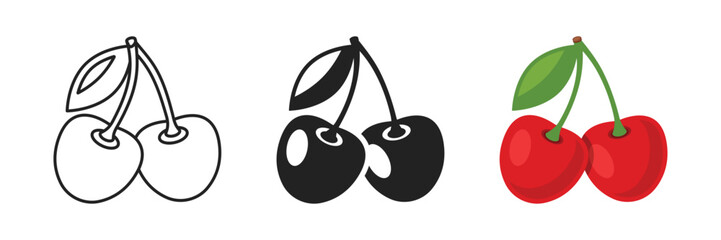 Cherry berry icon set collection in flat style. Fresh fruit vector illustration on isolated background. Fresh cherry sign business concept.