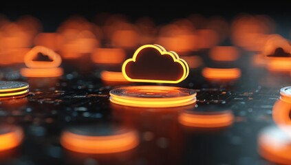 Cloud icons on glowing coins