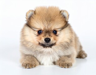 Obraz premium Cute fluffy puppy isolated on white background 