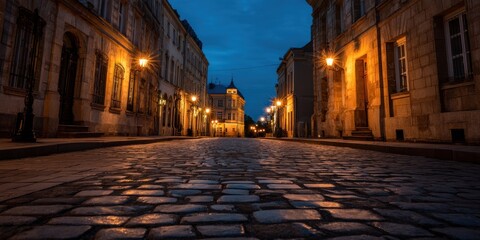 Fototapeta premium Cobblestone street at twilight