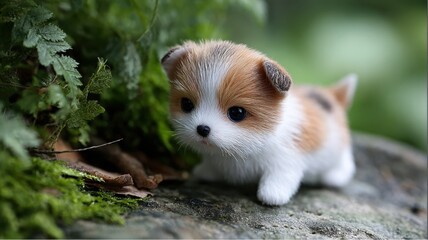 Obraz premium Small puppy exploring nature in sunny afternoon in an outdoor park