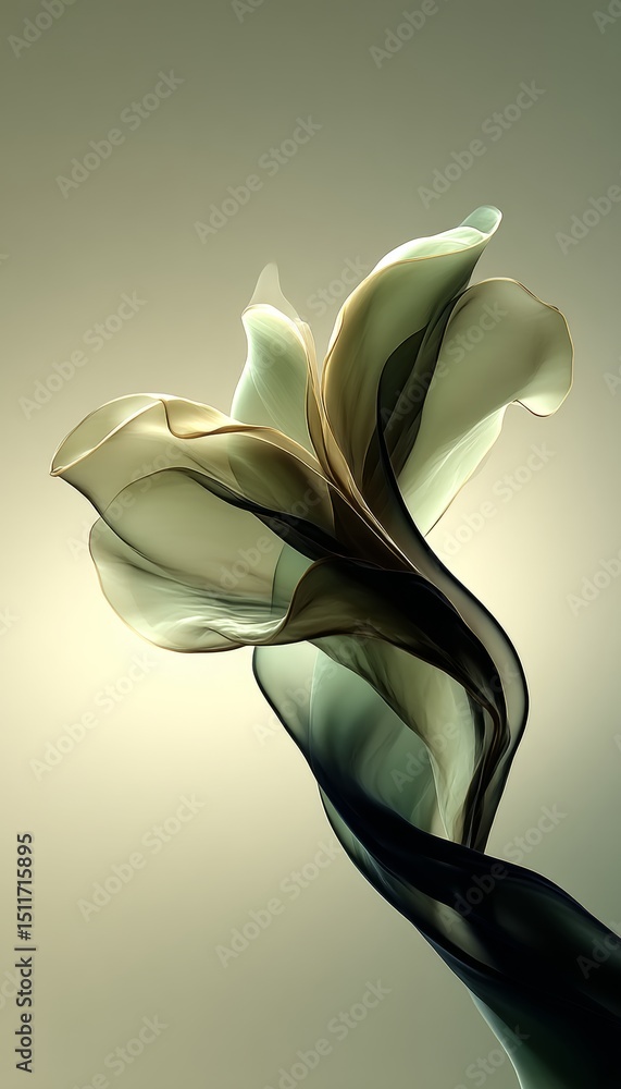 Poster abstract fluid art design, delicate flow with dynamic waves in emerald green and soft yellow