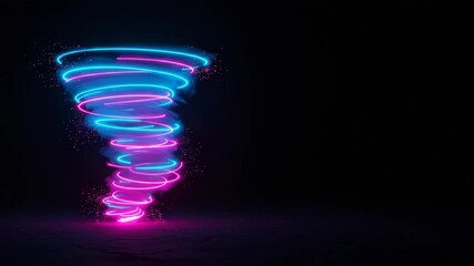 Observe this hypnotic tornado, brightly glowing with vibrant blue and pink light, on dark stage hazy mist scattered sparks.copy space - Powered by Adobe