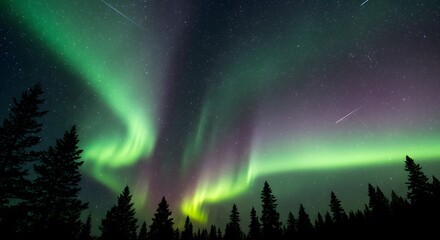 Stunning Aurora Borealis Over Silhouetted Pine Trees