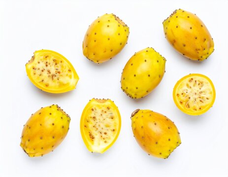 ellow prickly pear or opuntia top view isolated on white background