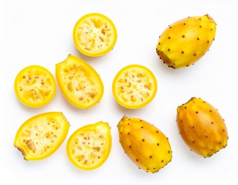 ellow prickly pear or opuntia top view isolated on white background