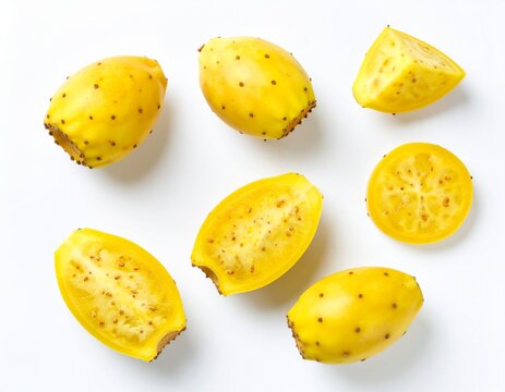 ellow prickly pear or opuntia top view isolated on white background
