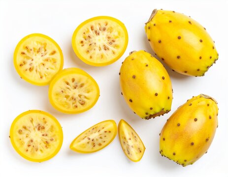 ellow prickly pear or opuntia top view isolated on white background