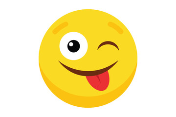 Playful one eyed winking yellow emoji vector graphic