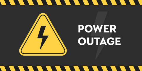 Power Outage Warning with Bold Thunderbolt Signs in Yellow Triangular with Barricade Tape for Safety Notice, Hazard Alert, Risk Management, Electricity Failure, Instant Attention Caution