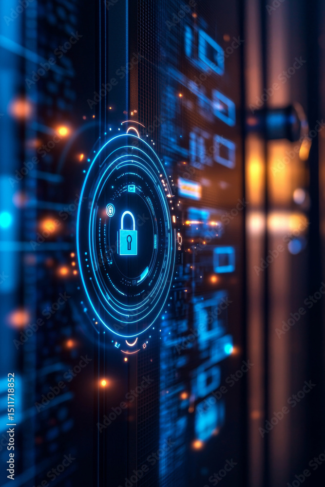 Aufkleber digital lock symbolizing cybersecurity and data protection technology.