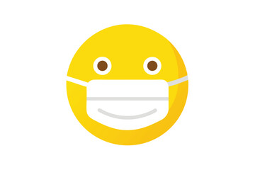 Fototapeta premium Yellow emoji face wearing a medical mask