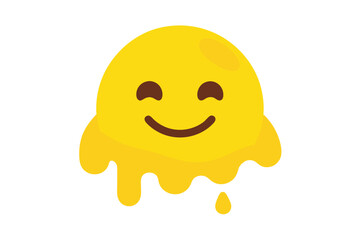 Melting yellow emoji face with warped smile vector graphic