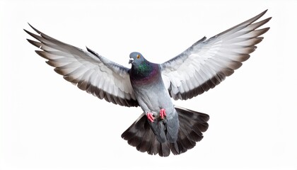 Flying mid air of pigeon bird isolated on white background