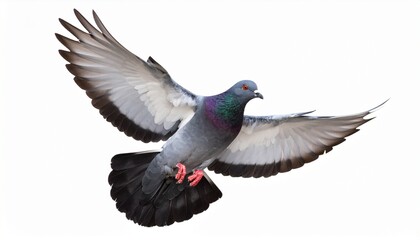 Fototapeta premium Flying mid air of pigeon bird isolated on white background