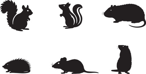 Wildlife Silhouette Icons: Black and White Illustrations of Small Animals for Nature, Ecology, and Education Design