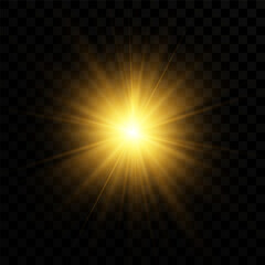 transparent sunlight with golden glare and sunbeam flare. Bright sun rays, light leaks, and glowing solar burst 