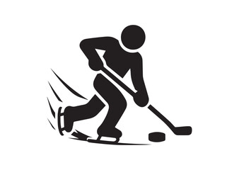 Stick Figure Playing Hockey Silhouette Vector