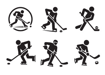 Fototapeta premium Stick Figure Playing Hockey Silhouette Vector Set