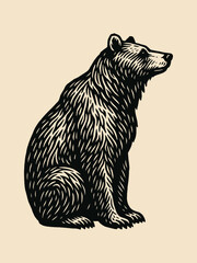Bear sitting side view engraving style vector illustration

